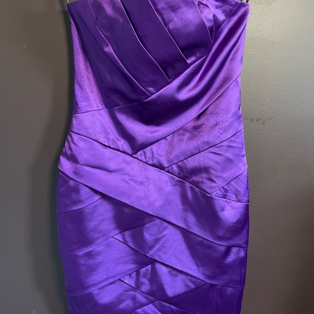 Jessica McClintock Purple Strapless Ruched Cocktail Dress